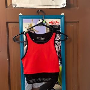 Red sleeveless crop top with fishnet